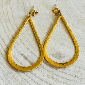 gAs Bijoux dangle Earrings Hammered Gold pierced Textured statement France 2.75"